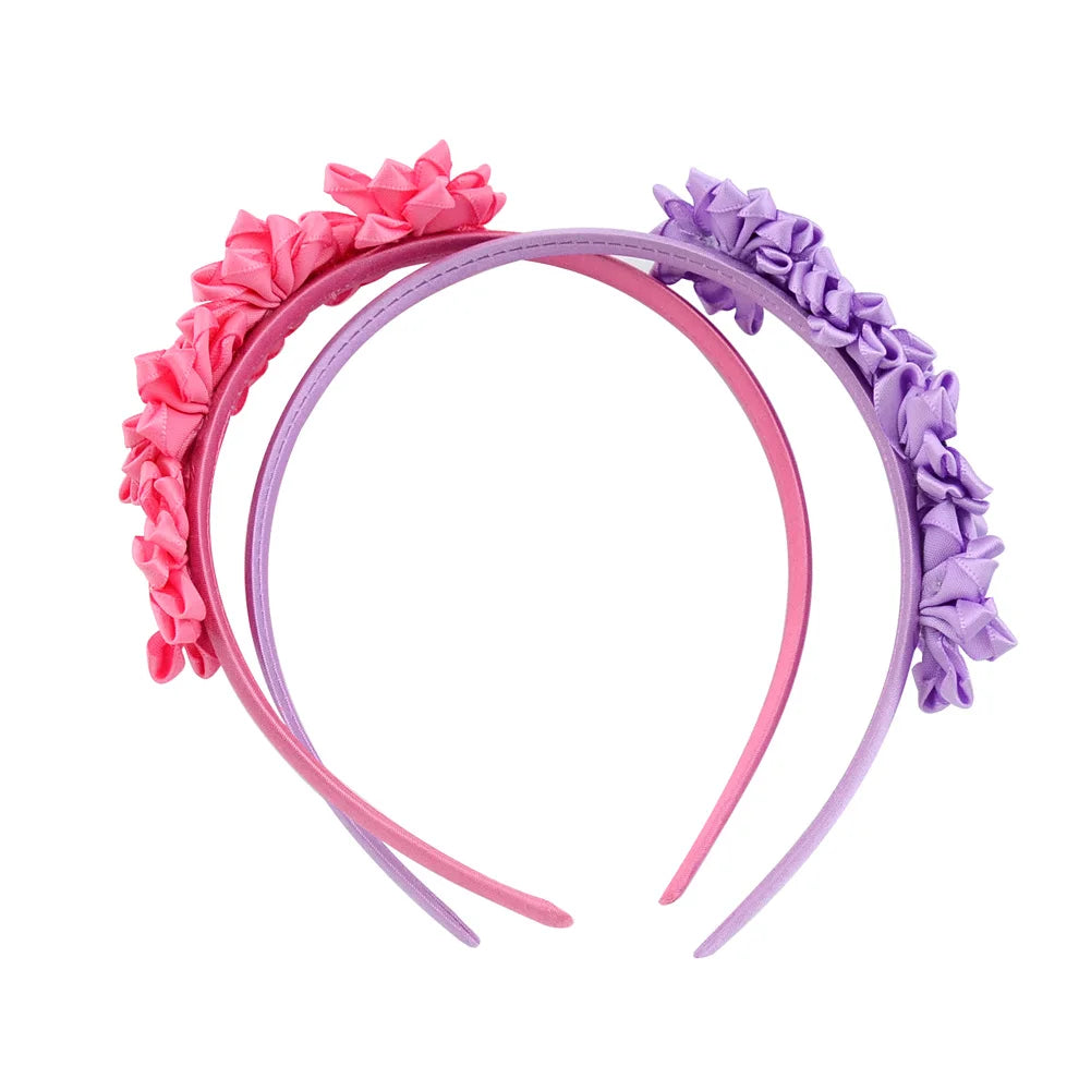 1PC Cute Hairband Kids Princess Headwear Boutique Triple Satin Flowers with Zircon Hair Accessories Head Hoop for Girls Headband