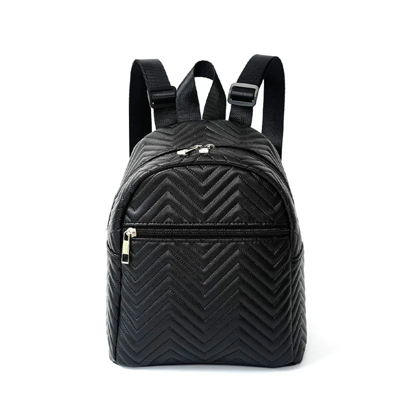 Mini Chevron Functional Backpack Women's Fashion Quilted Backpack, Small Shoulder Purse With Multi Zipper, Mini Hand Purse