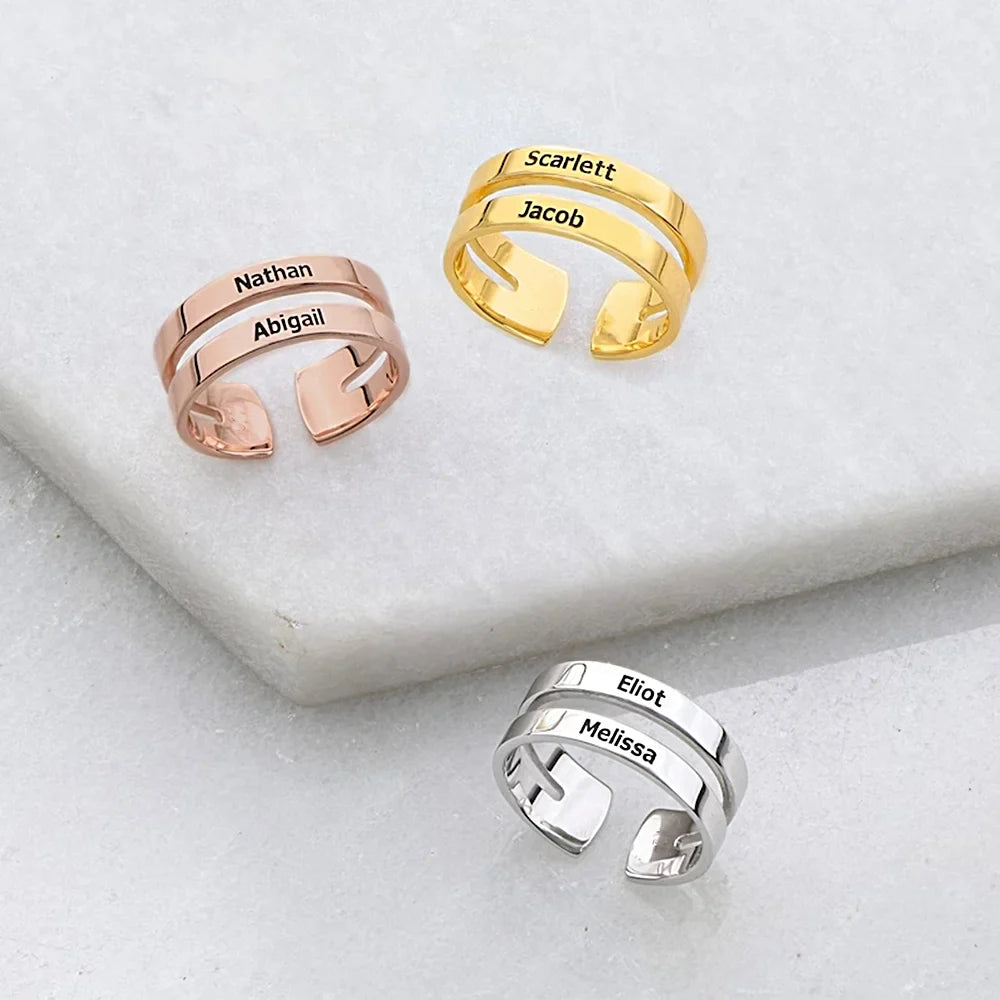 Custom engraving tow three names ring for women men gold silver color stainless steel couple rings jewelry rings gift wholesale