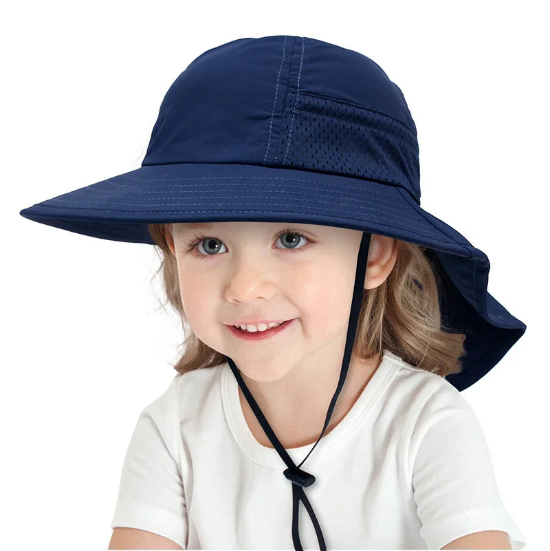 Summer Mesh Shawl Hat for Baby UV Protection Kids Bucket Hats with Windproof Rope Adjustable Light Breathable Beach Accessories