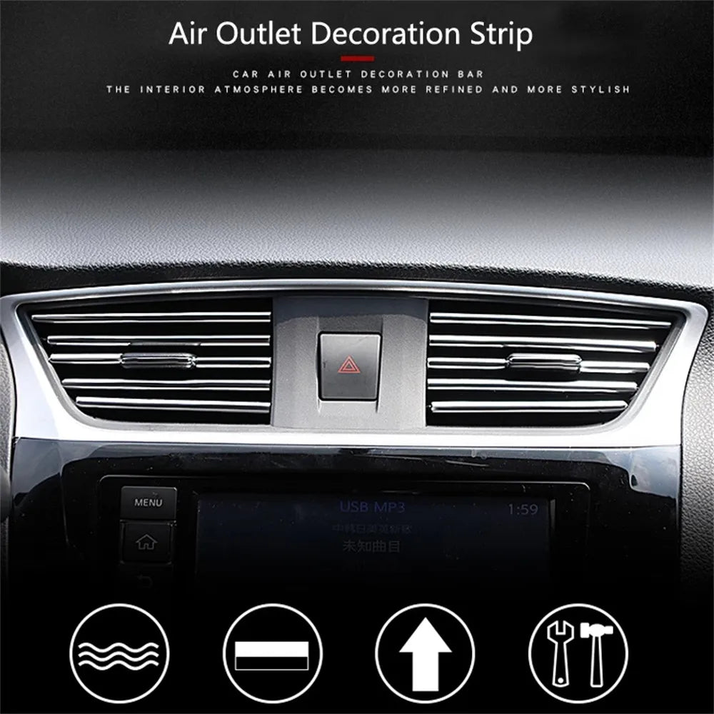 10Pcs 20cm Universal Car Air Conditioner Outlet Decorative PVC Trim   Decoration Strip Car Styling Accessories  For All Models