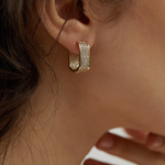 Load image into Gallery viewer, Huitan Korean Fashion Paved CZ Hoop Earrings for Women Metal Silver Color/Gold Color Simple Versatile Girls Earrings Hot Jewelry
