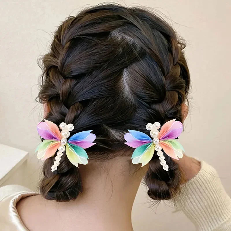 2Pcs Cute Pearl Butterfly Hair Clips For Girls Sweet Kids Hairpins Barrette Summer Headwear Hair Accessories Hair Ornament Clip