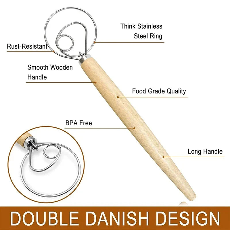 Danish Dough Mixer Kitchen Accessories Stainless Steel Cake Pastry Dough Mixer Whisk Baking Accessories and Tools Gadgets Item