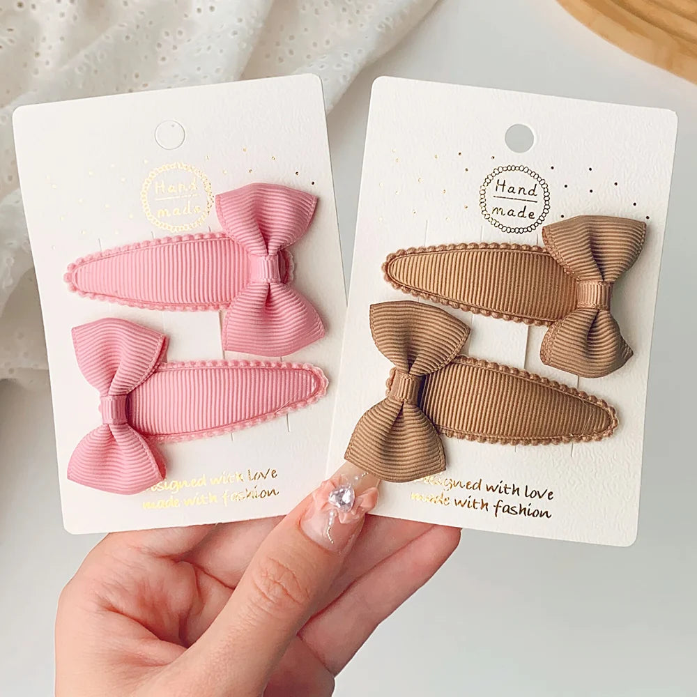 2Pcs Bow Flowers Hair Clip Girl Cute Hair Bands Kids Hair Accessories Handmade Cloth Headwear Hairpins Barrettes Headdress Gift