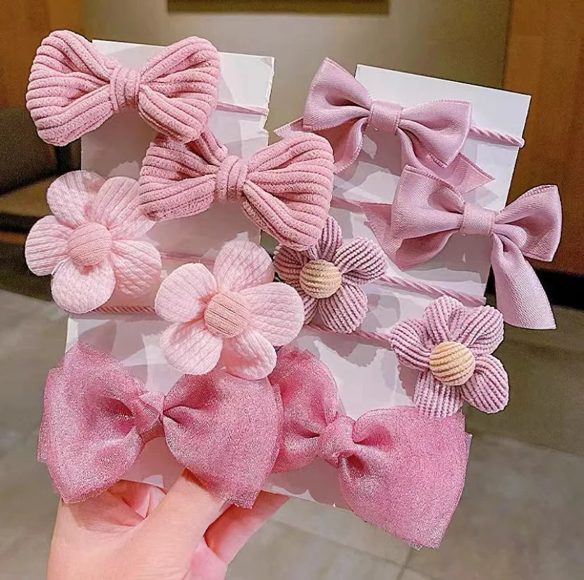 10Pcs/Set Big Bow Flower Elastic Hairbands Children Girls Sweet Hair Ties Fashion Headbands Hair Accessories Rubber Band For Kid