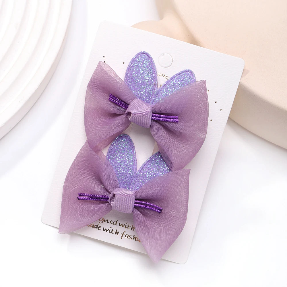 2pcs/set New Girls Kids Gauze Bow Hairpin Rabbit ears Hair Clips Princess Hair Accessories Baby Barrettes Wholesale