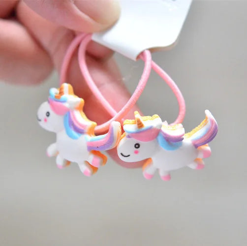 2PCS Cartoon Cute Rainbow White Horse Princess Headwear Kids Elastic Hair Bands Children Ropes Girls Accessories Baby Headdress