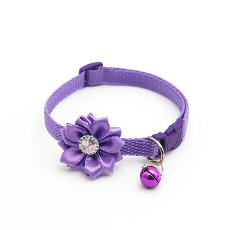 Pet Bell Flower Collar Necklace Pet Cat Collar Cute Cat Bell Collar Adjustable Nylon Ribbon for Cats Small Dogs Puppy