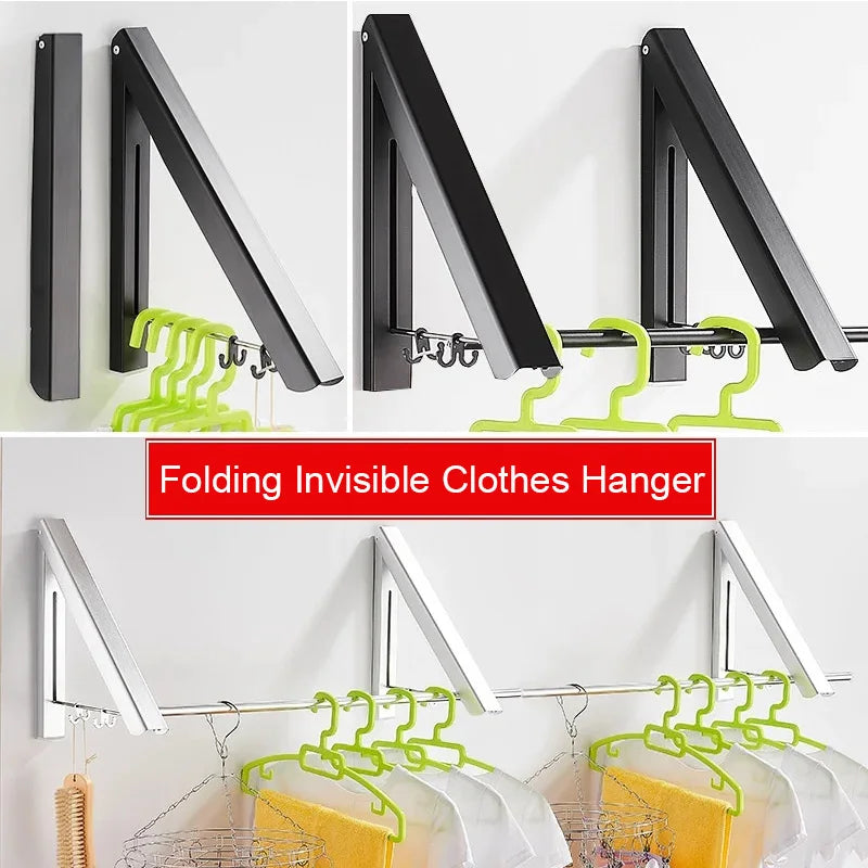 Wall-Mounted Folding Clothes Drying Rod Outdoor Balcony Invisible Hangers Space Aluminum Clothing Rack Home Bathroom Accessories