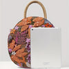 Women Floral Sequins and Straw Tote Bag,Retro Ethnic Round Handbag Suitable for Vacation,Travel,Party and Shopping