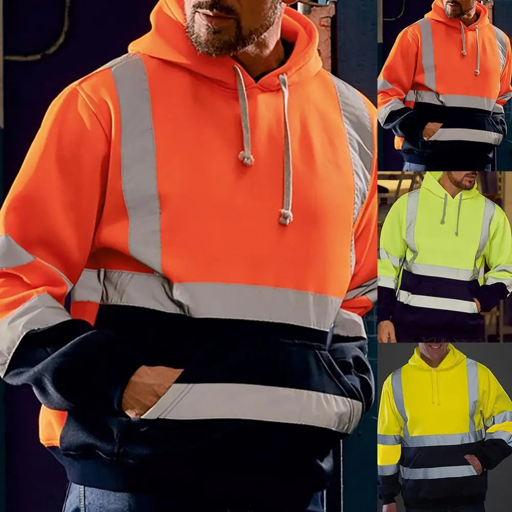 Long Sleeve Pullover Top Hoodie Men Sweatshirt Reflective High Visibility Coat
