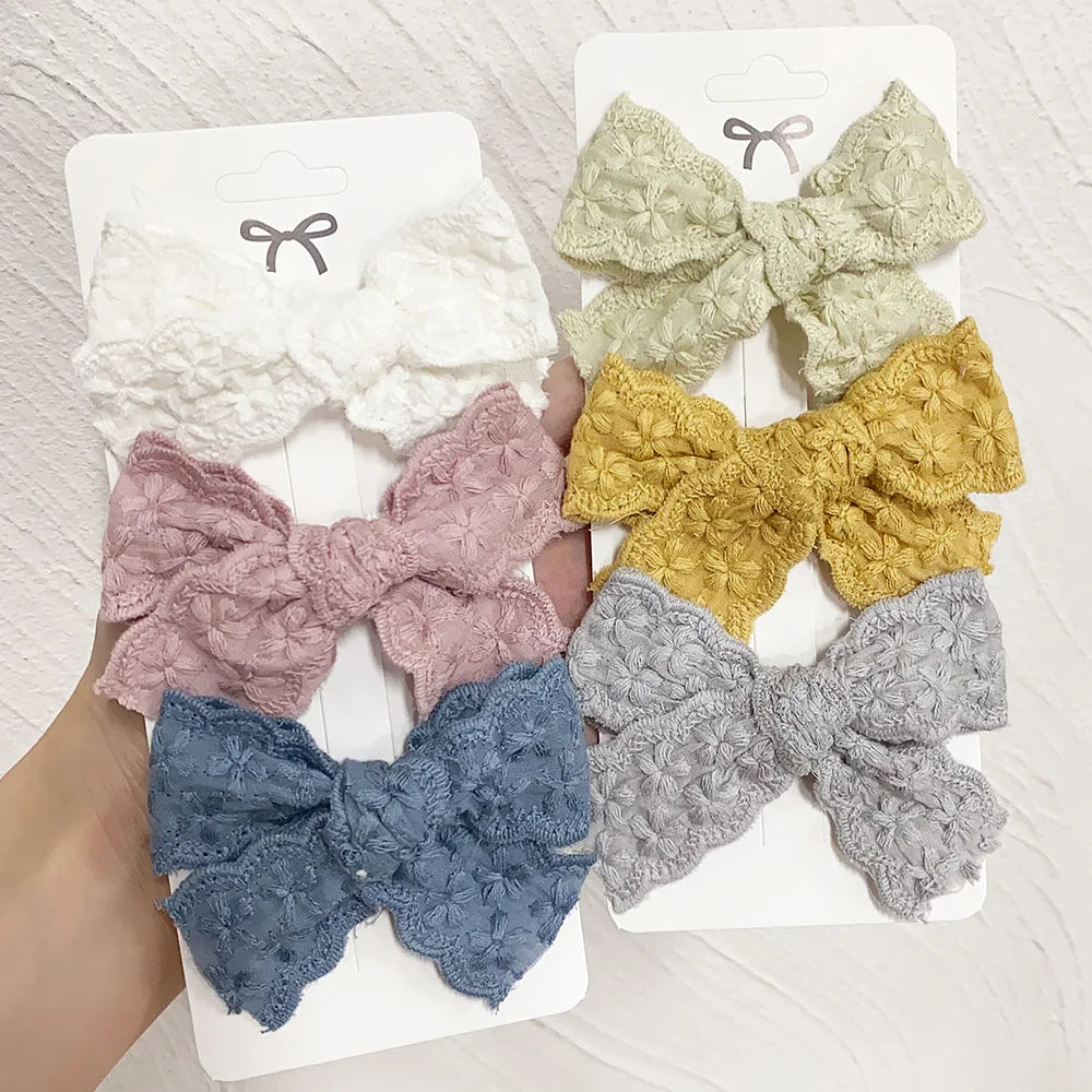 1pcs Embroidery Bowknot Safe Hair Clips for Girls Boutique Bows Hairpins Cute Barrettes Headwear Kids Baby Hair Accessories