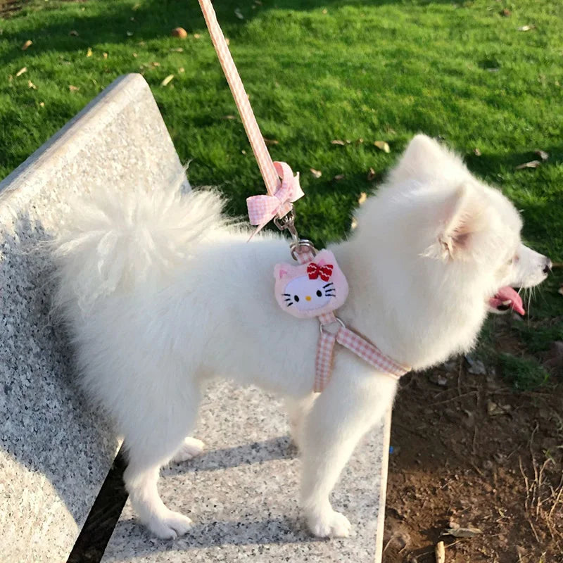 Hello Kitty Pet Harness Anime Sanrio Traction Rope Adjustable Applicable To Small Medium Dogs Cat Harness Vest Pets Accessories