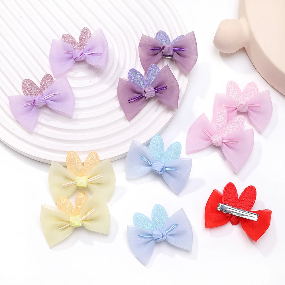 2pcs/set New Girls Kids Gauze Bow Hairpin Rabbit ears Hair Clips Princess Hair Accessories Baby Barrettes Wholesale