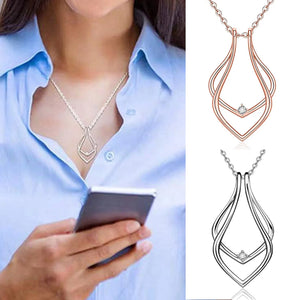 Zinc Alloy Simple Ring Holder Pendant Necklace Geometric Clear Rhinestone Necklace Women Fashion Jewelry Gift 42cm(16 4/8