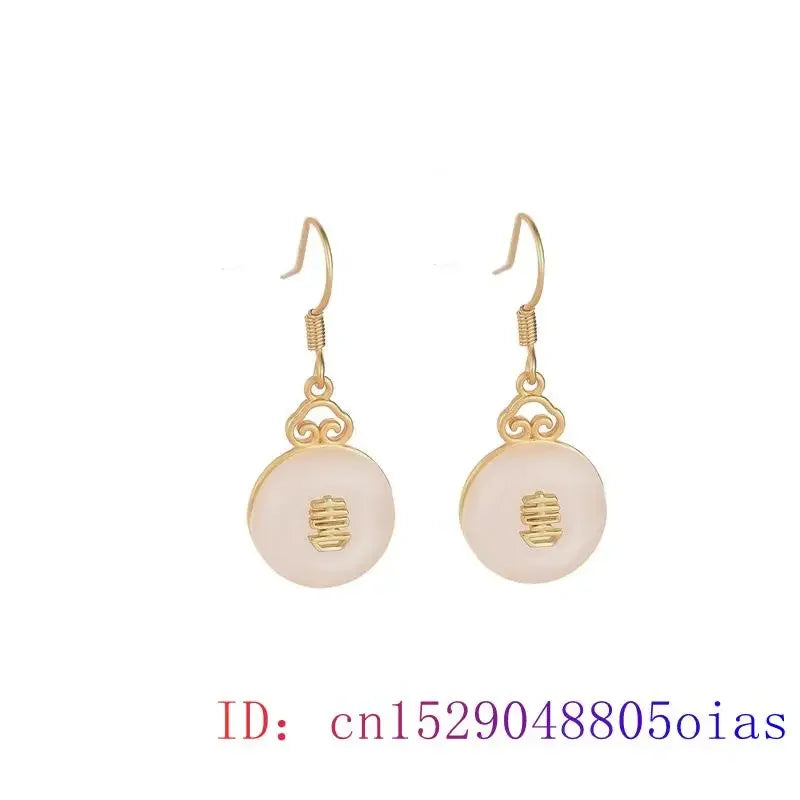 White Jade Doughnut Earrings 925 Silver Fashion Charm Gifts Women Crystal Gemstone Jewelry Natural Agate Chalcedony Zircon