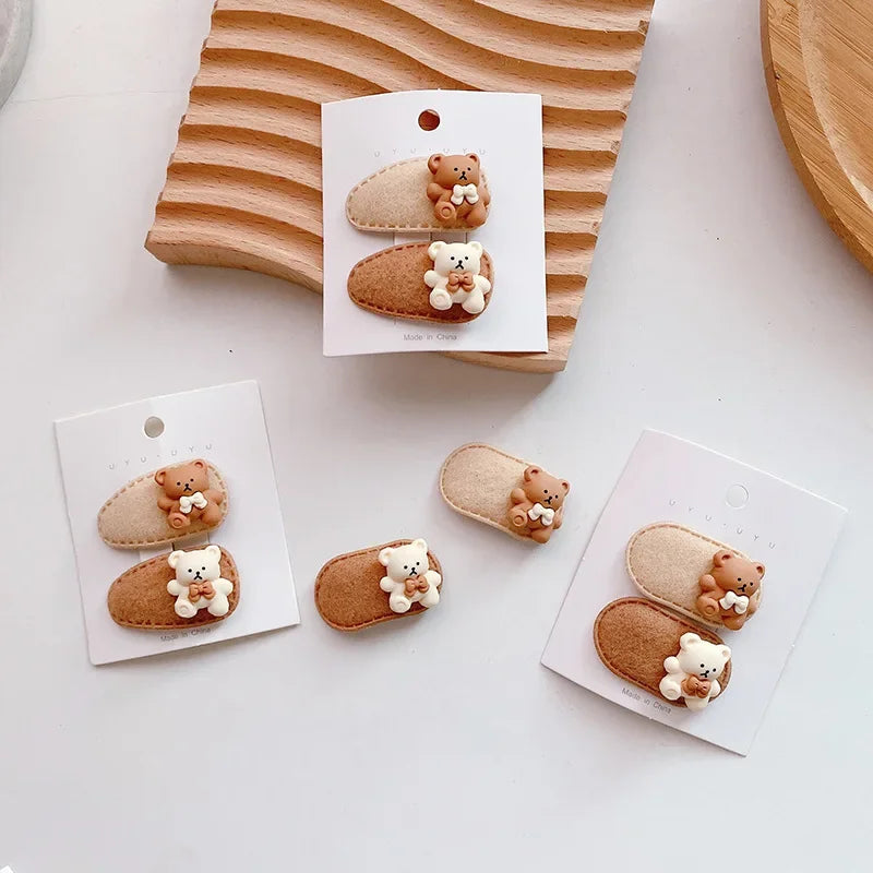 2pcs/set Korean Style Cartoon Coffee Color Hair Clips Cute Bear for Baby Children Barrettes Headwear Girls Kids Hair Accessories