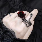 Load image into Gallery viewer, Retro Goth Style Red Rose Opening Rings for Women Punk Personality Crystal Flower Hollow Finger Ring Hip Hop Rock Party Jewelry
