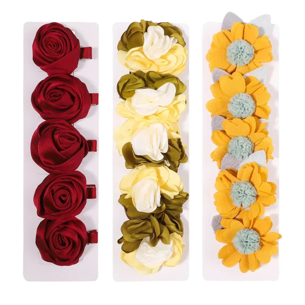 5/3Pcs Children Handmade Chiffon Petals Poppy Flower Hair Clips Rolled Rose Fabric Hair Flowers for Kids Girls Hair Accessories