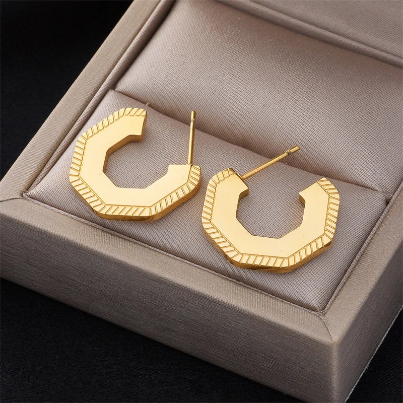 DIEYURO 316L Stainless Steel Round Wide Hoop Earrings For Women Fashion Gold Color Girls Body Jewlery Party Gift Bijoux серьги