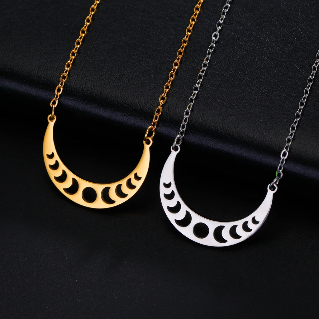 Skyrim Moon Phase Necklace Stainless Steel Choker Fashion Elegant Women Witch Crescent Moon Jewelry Gift Celestial Moonology