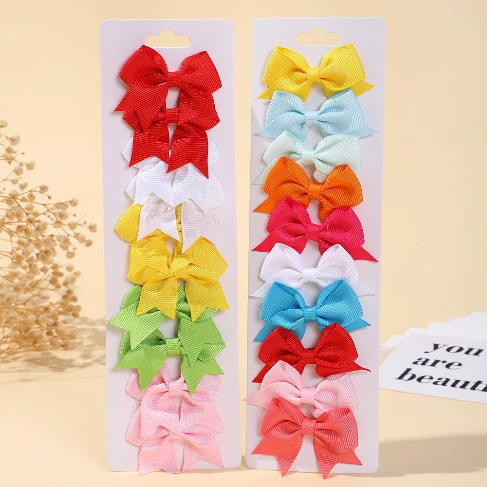 10Pcs/Set Cheer Bow Solid Ribbon Hair Clips Pin for Girl Handmade Bows Hairpin Barrettes Children Headwear Kids Hair Accessories