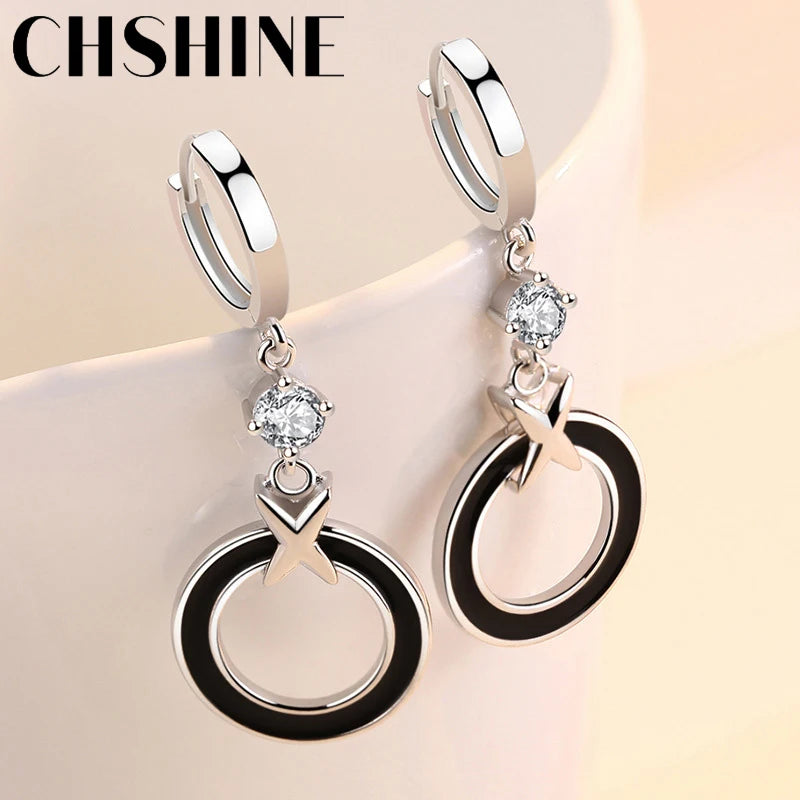 CHSHINE 925 Sterling Silver Circle Ring Earrings For Lady Lovers Banquet Party Jewelry