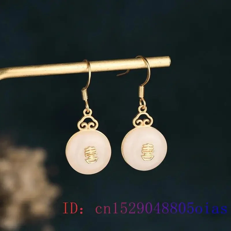 White Jade Doughnut Earrings 925 Silver Fashion Charm Gifts Women Crystal Gemstone Jewelry Natural Agate Chalcedony Zircon