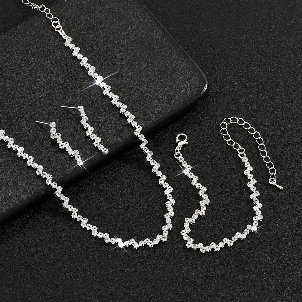 BLIJERY Wave Style Jewelry Sets for Women Claw Chain Zircon Choker Necklace Earrings Bracelet Bridal Wedding Party Jewelry Sets