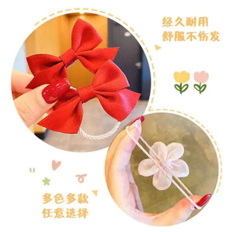 10Pcs/Set Big Bow Flower Elastic Hairbands Children Girls Sweet Hair Ties Fashion Headbands Hair Accessories Rubber Band For Kid