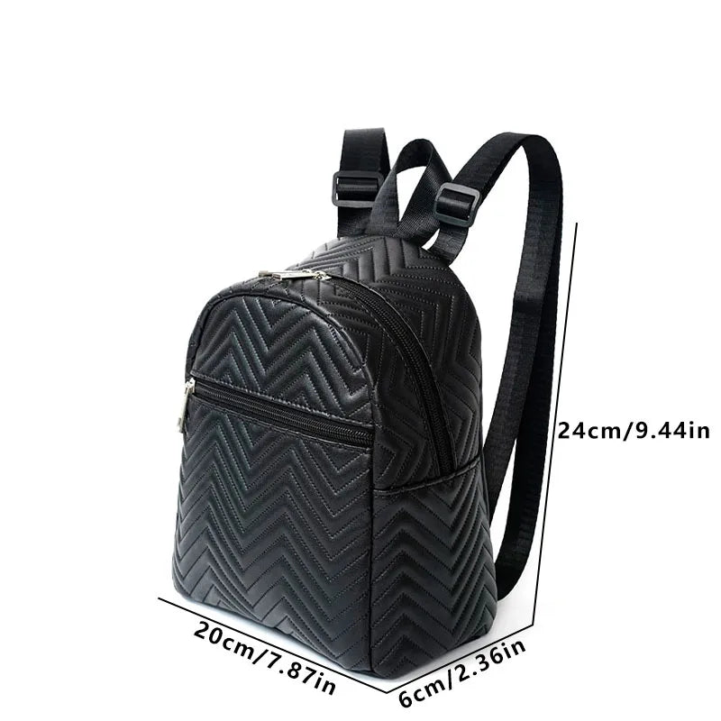 Mini Chevron Functional Backpack Women's Fashion Quilted Backpack, Small Shoulder Purse With Multi Zipper, Mini Hand Purse