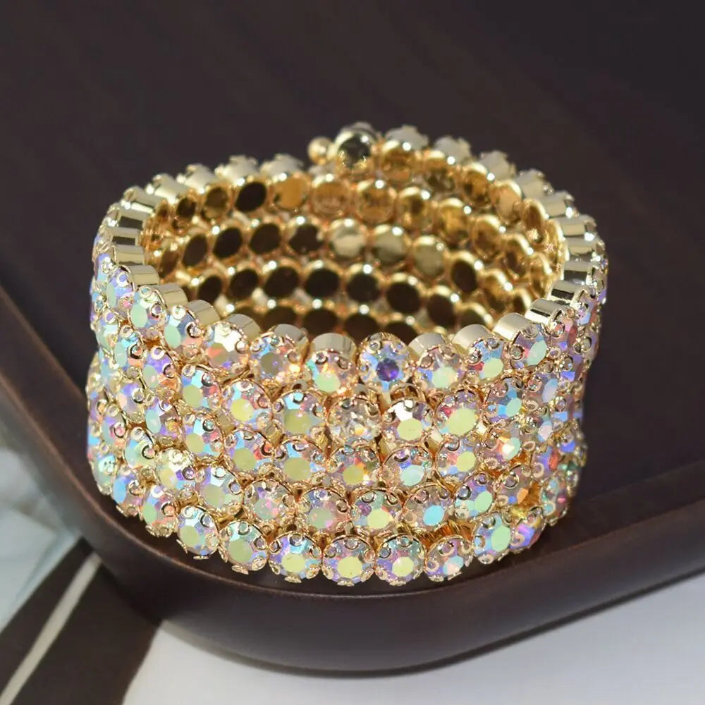 Full Rhinestone Crystal Rhinestones Bridal Jewelry Wedding Bangles Crystal Bracelets Five Rows Bangles Hand Wrist Bracel