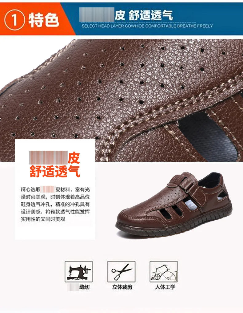 Brand New Fashion Genuine Leather Hollow Out Men Sandals Summer Casual Shoes Breathable Outdoor Slip on Man Sandals Beach Shoes