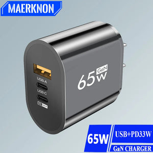 65W GaN USB C Charger Fast Charging 3 Ports Quick Mobile Phone Adapter For iPhone 14 15 Xiaomi Samgsung Portable Wall Charger