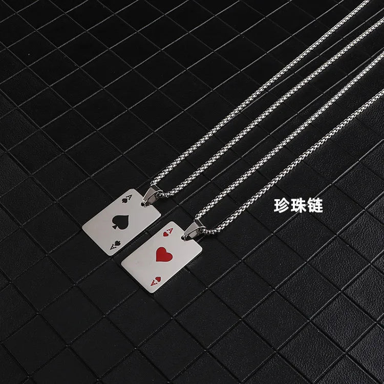 Kpop Y2k Poker Card Ace of Spades Pendant Chain Necklace for Women Men Playing Cards Jewelry Hip Hop Stain Less Steel Jewelry