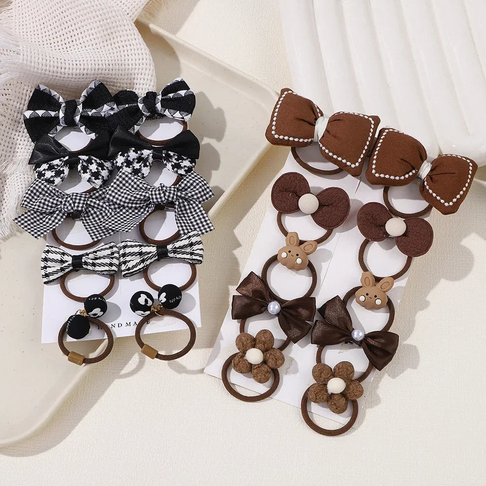 10Pcs/Set Girls Cartoon Hair Band Bow Hair Ties Flower Headbands Princess Elastic Rubber Bands Kids Hair Accessories