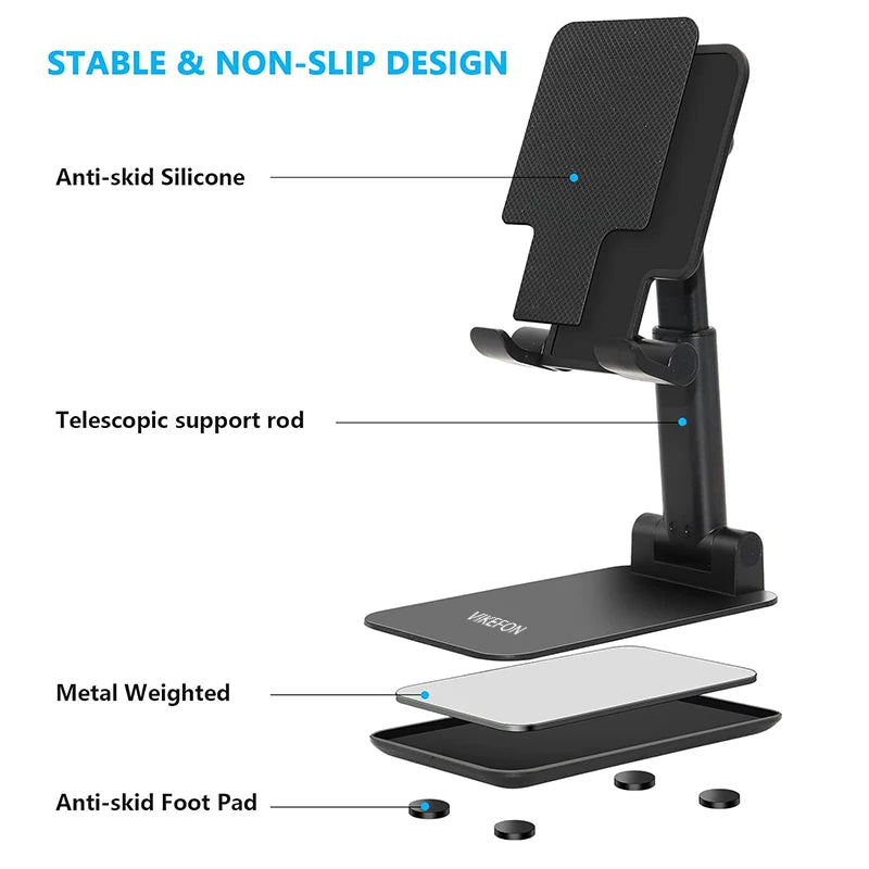 VIKEFON Mobile Phone Holder Stand Desktop Lazy Bedside Bracket Support Stand Foldable Hoisting Multi-Function Telescopic Holder