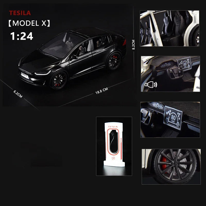 1:24 Tesla Model X  Tesla Model 3 Alloy Die Cast Toy Car Model Sound and Light Children's Toy Collectibles Birthday gift