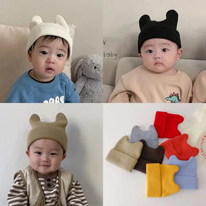 12 Colors Baby Beanie Cap Korean Knitted Baby Hat Cute Ears Woolen Hat for Boys Girls Baby Candy Color Kids Accessories
