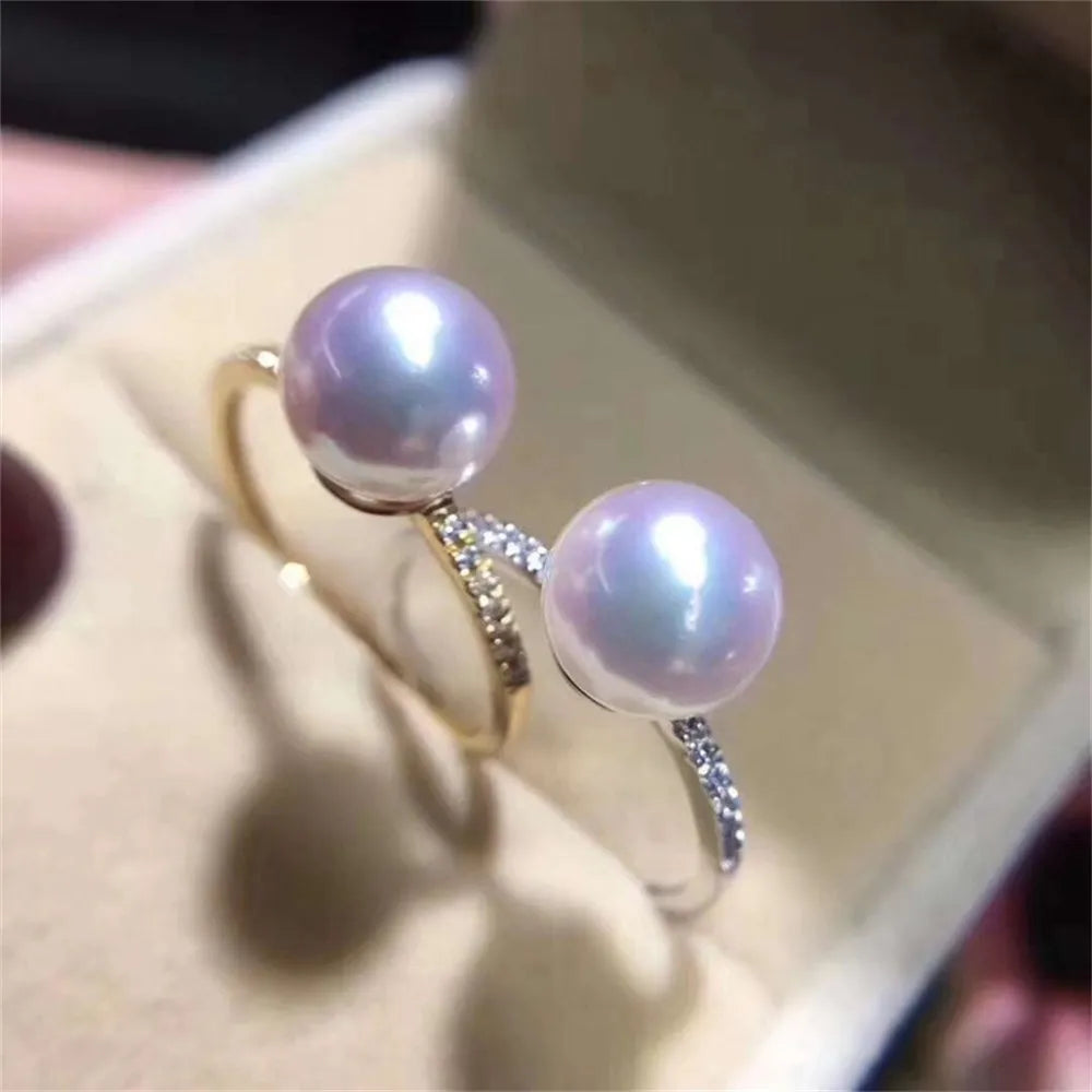 DIY Pearl Ring Accessories S925 Sterling Silver Ring Empty Set Fashion Gold Silver Jewelry Set Fit 8-11mm Circle Z158