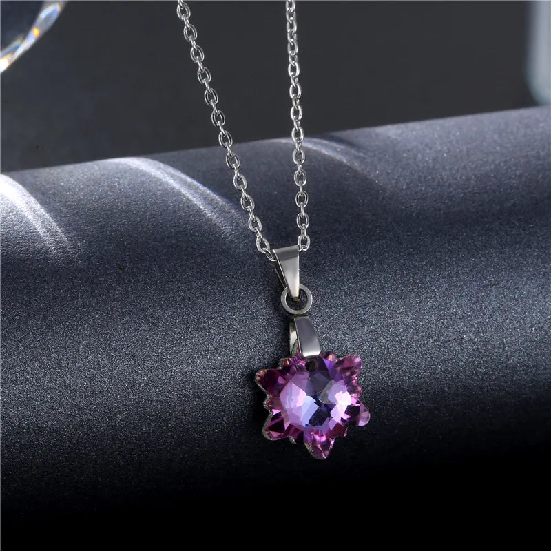 Korean The Snowflake Necklaces Female New Stainless Steel Necklace Simple Christmas Crystal Pendant Collarbone Chain Jewlery