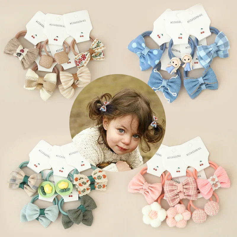 10Pcs/Lot  Children's Cute Headwear Hair Accessories Baby's Basic Bow Tie Band Set Small Scrunchie Kids Elastic Hair Ties