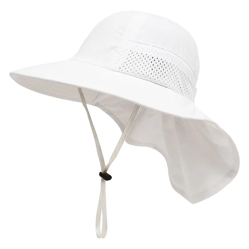 Summer Mesh Shawl Hat for Baby UV Protection Kids Bucket Hats with Windproof Rope Adjustable Light Breathable Beach Accessories