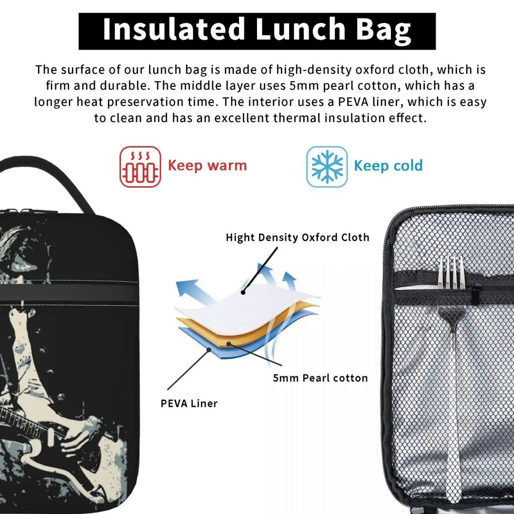 Kurt Cobain Guitar Insulated Lunch Bag Portable Storage Food Box Multifunction Thermal Cooler Bento Box School