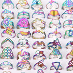 Load image into Gallery viewer, 10Pcs/Lot Fashion Hollow Stainless Steel Rings For Women Men Geometric Black Multicolor Mixed Style Jewelry Gifts Party
