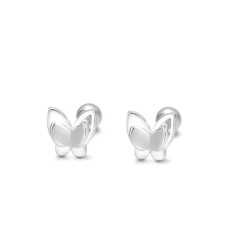 925 Sterling Silver Double Butterfly Stud Earrings for Women Funny Animal Smooth Surface Earring Girl Birthday Piercing Jewelry