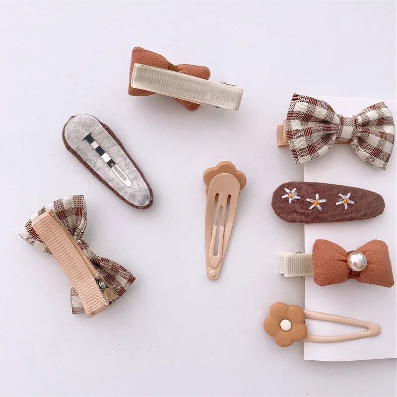 4/8pcs Korean Coffee Color Hair Pin Bow Knit Fabric Princess Hair Clips for Children Baby Girls Headwear Kids Hair Accessories