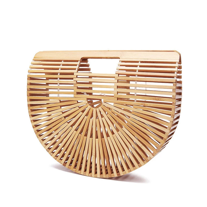 Women Beach Handbags 2023 Summer New Bamboo Braided Woven Basket Large Female Ladies Makeup Toiletry Transparent Shopping Bags