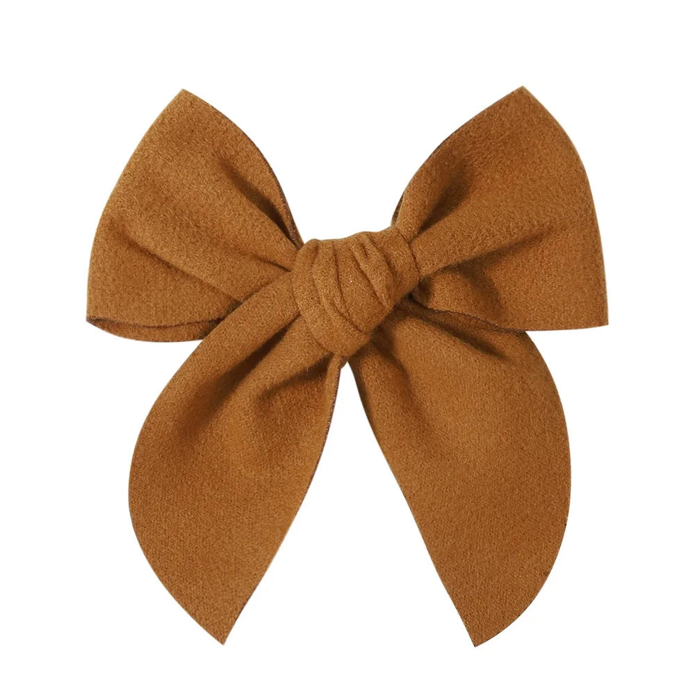 20Colors 5Inch Solid Cotton Bow With Safety Hairpin For Girl Hair Bows Handmade Bowknot Hair Clip Headwear Kids Hair Accessories